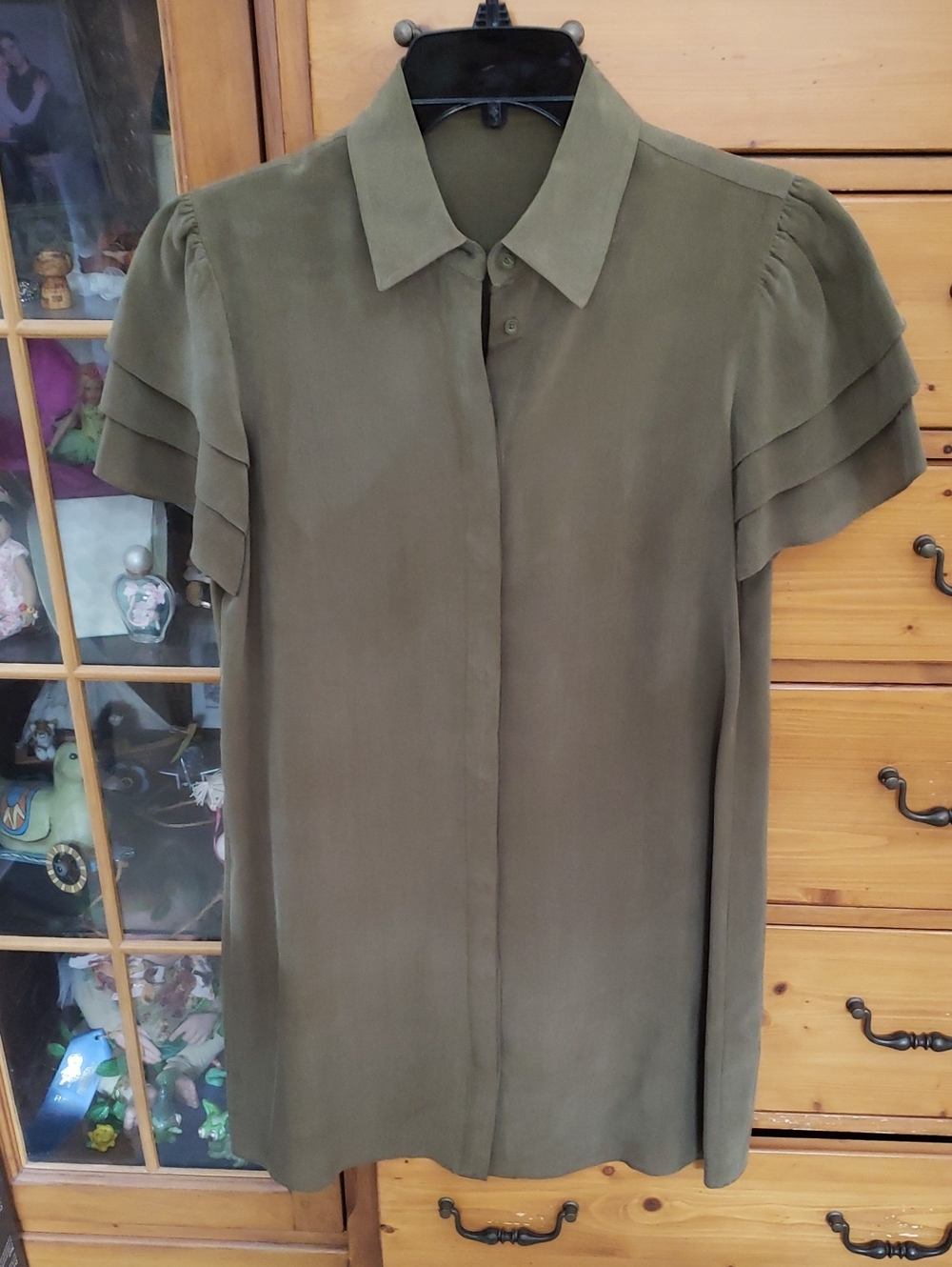 Olive Green Short Sleeve Shirt Dress Size Small